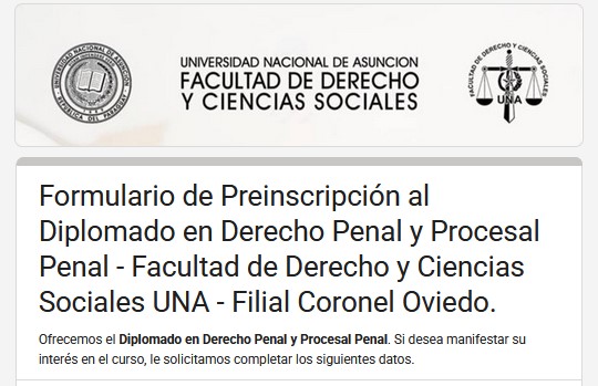 Formulario de preinscripción para Diplomado en Derecho Penal y Procesal Penal